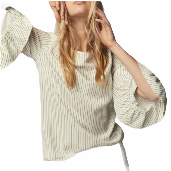 Massimo Dutti V Back Striped Bell Sleeve Top 6 NWT - Picture 3 of 13
